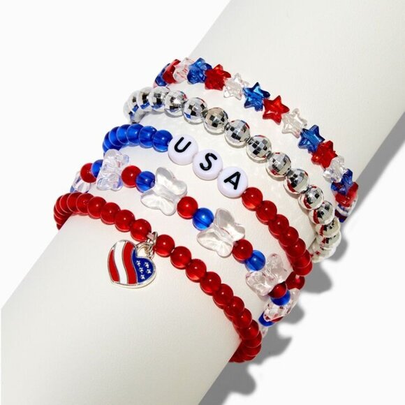 Claires 4th Of July Beaded Bracelet Set With USA Charm & Star Accents - Picture 1 of 5